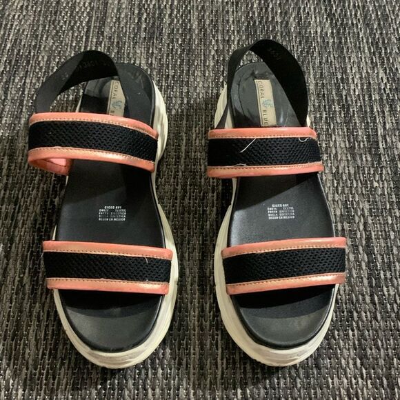 Coral blue platform black and pink sandals - Picture 1 of 7